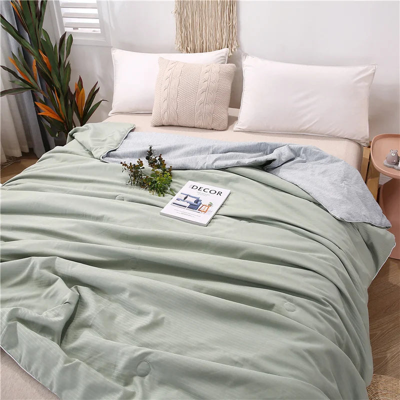 Decobites Pure Cotton Tribute Satin Quilt: Spring-Summer Cool Comforter Blanket for Bed