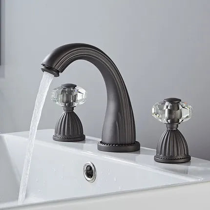 Gold Crystal Basin Faucet In Antique Finish