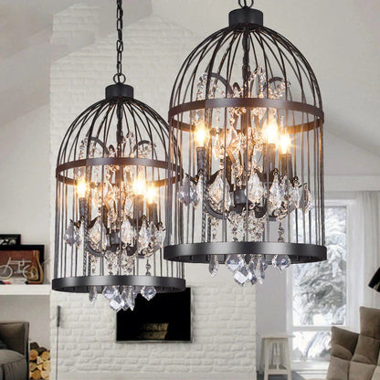 DecorBites™ Iron Birdcage Crystal Chandelier: Spherical Pendant Light for Home Decor