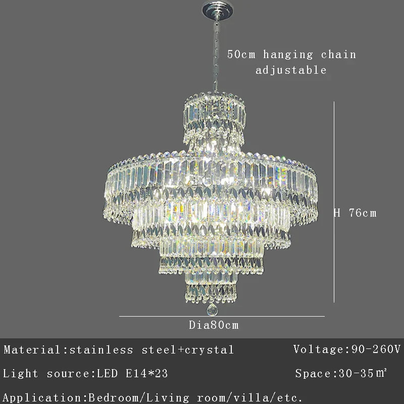 DecorBites™ Large Crystal Chandelier Chrome Hanging Lamp for Dining Room Decor