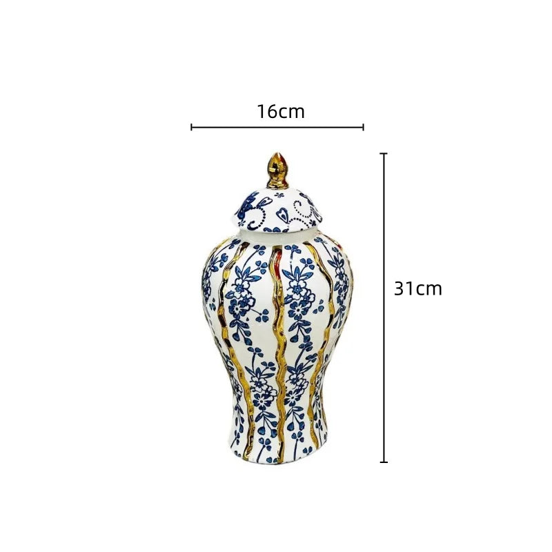 مزهرية ديكور بايتس™ العامة المصنوعة من السيراميك المزجج باللون الأزرق، مزهرية زهور يدوية الصنع، جرة زنجبيل