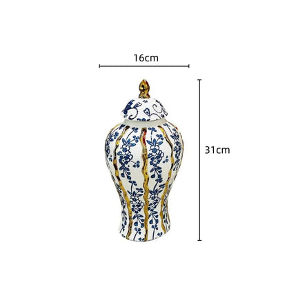 مزهرية ديكور بايتس™ العامة المصنوعة من السيراميك المزجج باللون الأزرق، مزهرية زهور يدوية الصنع، جرة زنجبيل