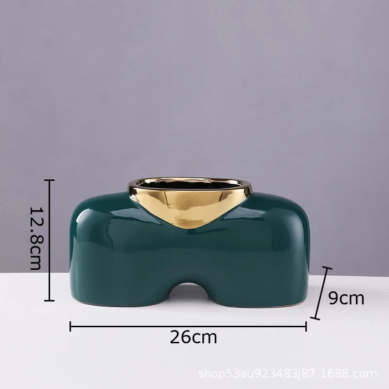 DecorBites™ Gold Ceramic Vase Desk Decor Artificial Flower Arrangement Aesthetic Room Vase