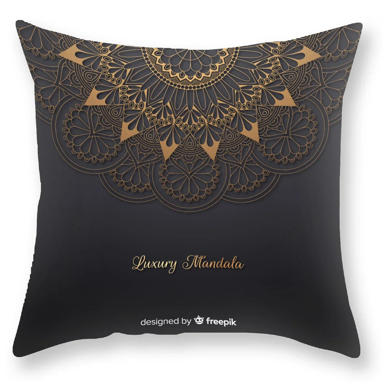 غطاء وسادة DecorBites™ الفاخر المطبوع عليه ماندالا باللون الأسود الذهبي §