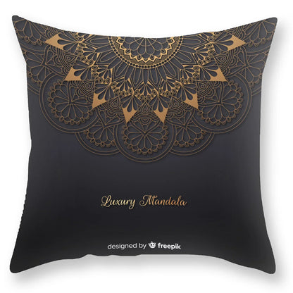غطاء وسادة DecorBites™ الفاخر المطبوع عليه ماندالا باللون الأسود الذهبي §