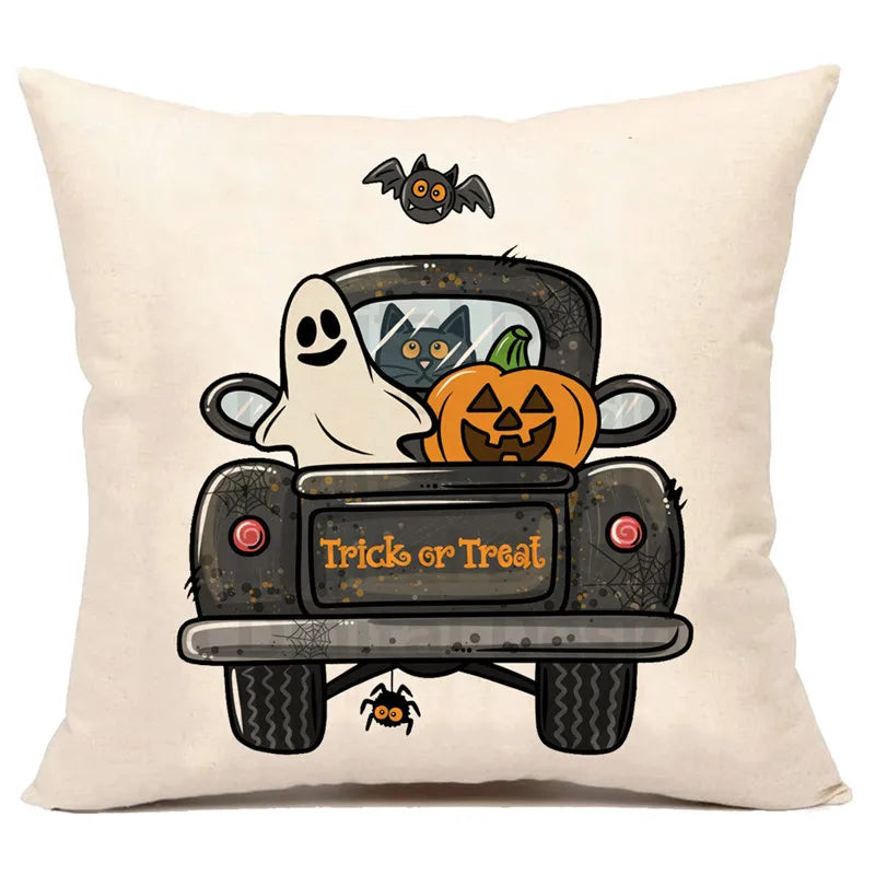 Funda de cojín de lino Decorbites™ de Halloween para la decoración del salón y el sofá - Truco o trato