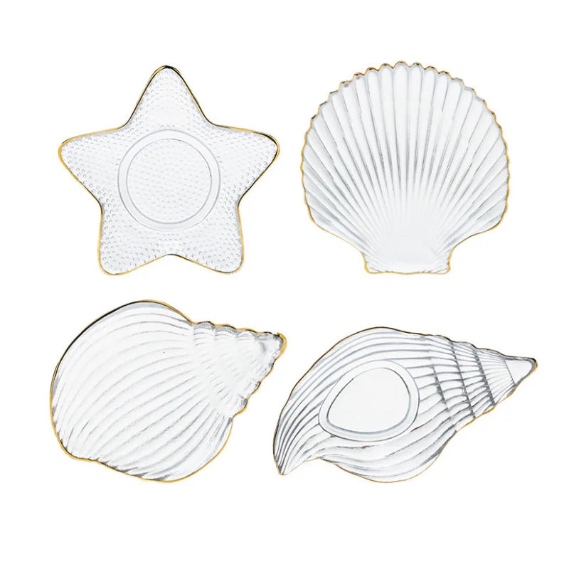 DecorBites™ Electroplated Crystal Glass Dish Plate Saucer with Sea Features