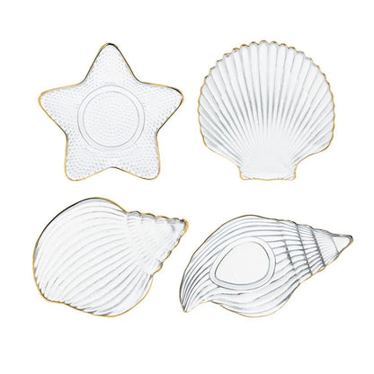 DecorBites™ Electroplated Crystal Glass Dish Plate Saucer with Sea Features