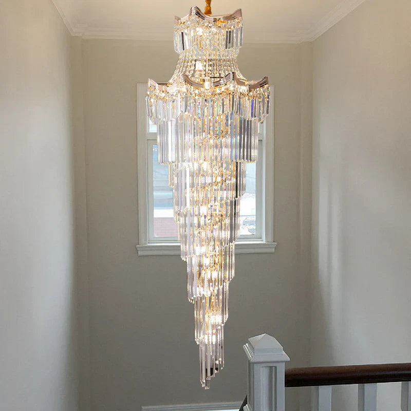 DecorBites™ Crystal Duplex Chandelier: Luxury Living & Stair Lamp for Loft Apartment & Villa