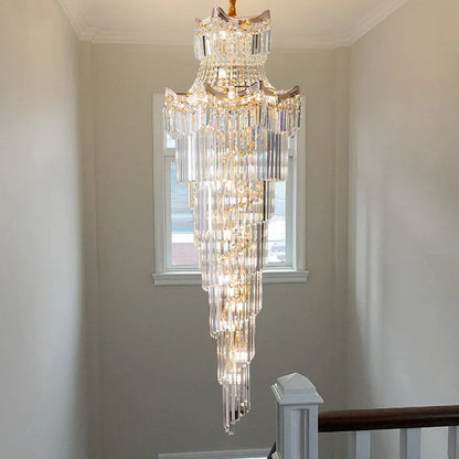 DecorBites™ Crystal Duplex Chandelier: Luxury Living & Stair Lamp for Loft Apartment & Villa