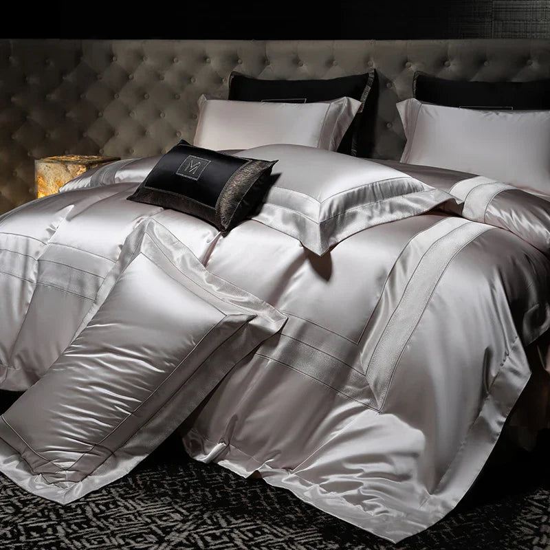 Decobites Silky Satin Brocade Jacquard Bedding Set with Egyptian Cotton for Luxury Comfort