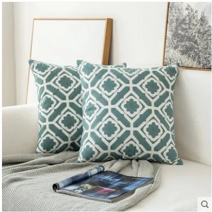 DecorBites™ Embroidered Blue Cotton Canvas Cushion Cover for Home Decor