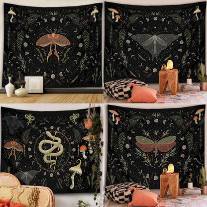 DecorBites™ Botanical Witchy Tapestry: Hanging Boho Room Decor with Mushrooms and Snakes