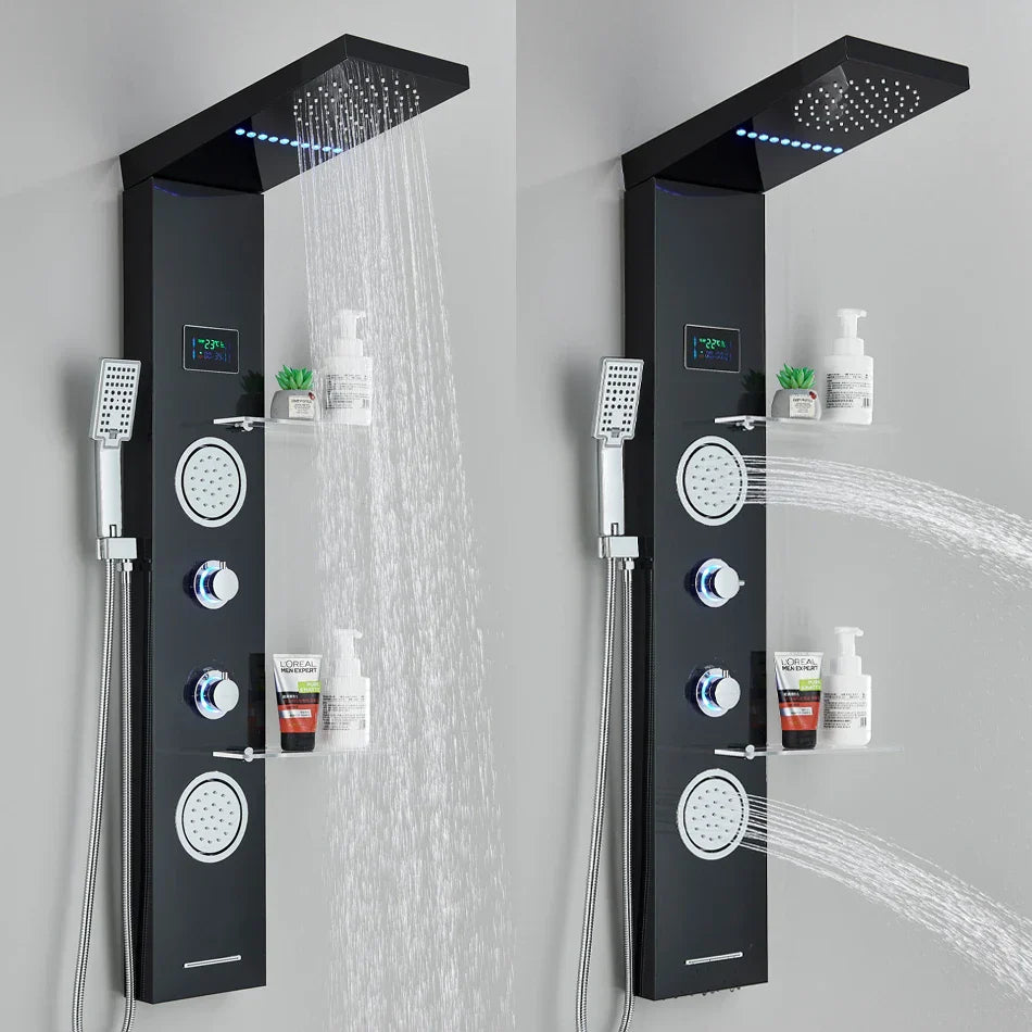 DecorBites™ LED Rainfall Shower Panel Set with Temperature Screen System and Hand Sprayer