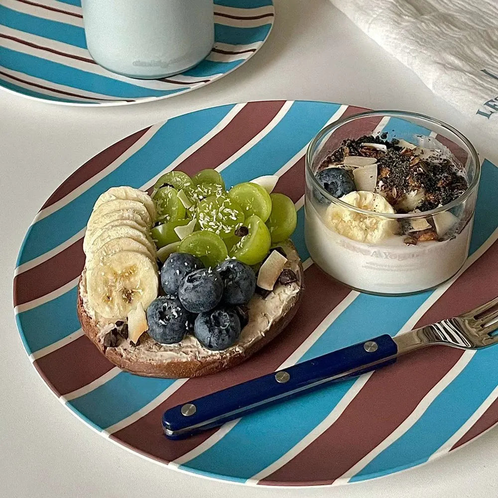 DecorBites™ Korean Style Round Bamboo Fiber Dining Plate for Desserts, Fruits, and Cakes