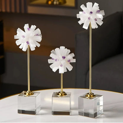 DecorBites™ Crystal Flower Glass Craft Hyalinite Sculpture Metal Decorative Figurine