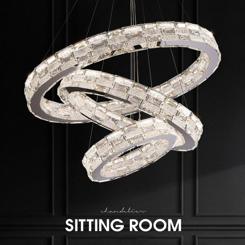 Gold Crystal Ring Chandelier 3-Tier D100cm