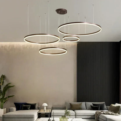 DecorBites™ Brushed Rings LED Pendant Chandelier in Gold Coffee Color