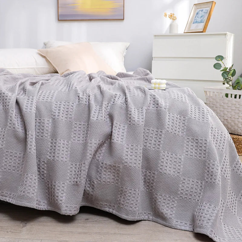 DecorBites™ Honeycomb Waffle Cotton Blankets - Ideal for Beds, Sofas, Travel, and Picnics