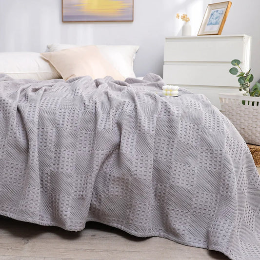 DecorBites™ Honeycomb Waffle Cotton Blankets - Ideal for Beds, Sofas, Travel, and Picnics