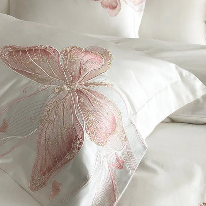 Decobites White Luxury Butterfly Embroidery Bedding Set - Queen King Size