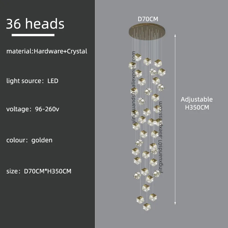 Lámpara de araña moderna de cristal DecorBites™ para sala de estar, iluminación LED de lujo para loft, lámpara de araña para escalera