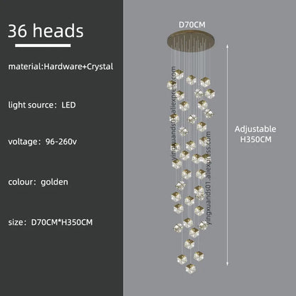 Lámpara de araña moderna de cristal DecorBites™ para sala de estar, iluminación LED de lujo para loft, lámpara de araña para escalera