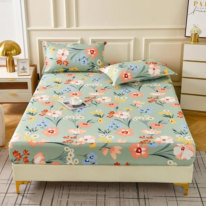 Decobites Floral Printed Fitted Bed Sheets for Single/Queen/King Mattress