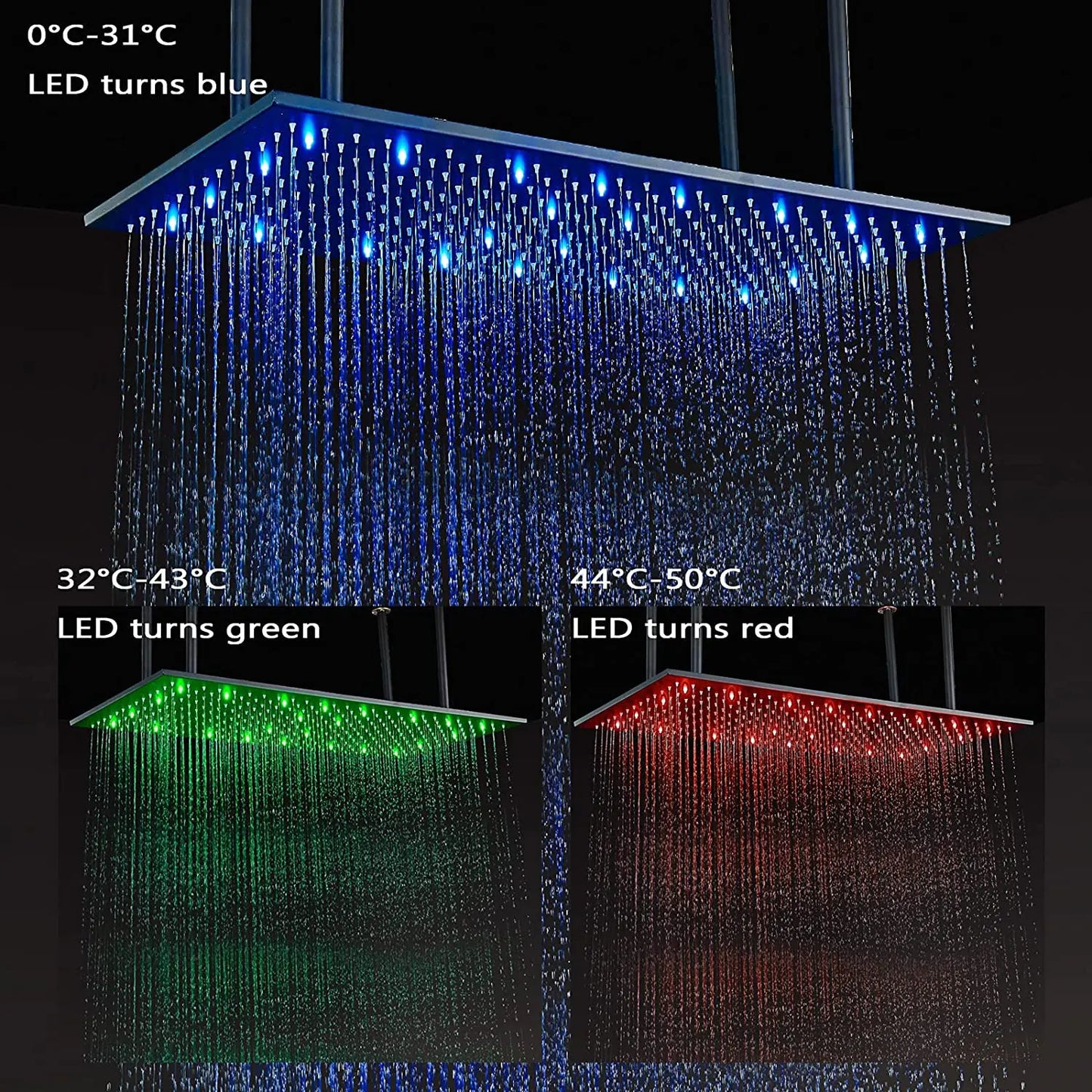 رأس دش DecorBites™‎ بإضاءة LED مقاس 16×32 بوصة - تصميم مربع فاخر متغير الألوان
