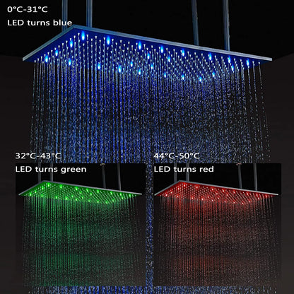 رأس دش DecorBites™‎ بإضاءة LED مقاس 16×32 بوصة - تصميم مربع فاخر متغير الألوان