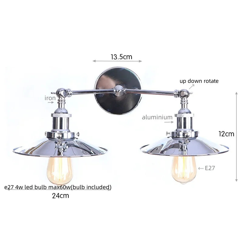 DecorBites™ Industrial Retro LED Wall Lamp with Two Heads and Pull Chain Switch