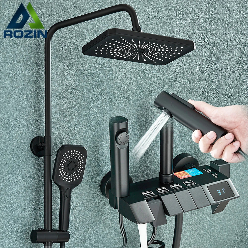 DecorBites™ Black Smart Digital Rainfall Shower System with Grey Mixer Tap