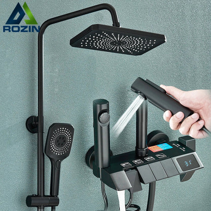 DecorBites™ Black Smart Digital Rainfall Shower System with Grey Mixer Tap