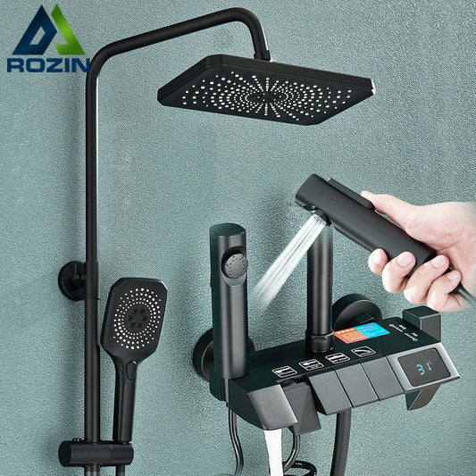 DecorBites™ Black Smart Digital Rainfall Shower System with Grey Mixer Tap