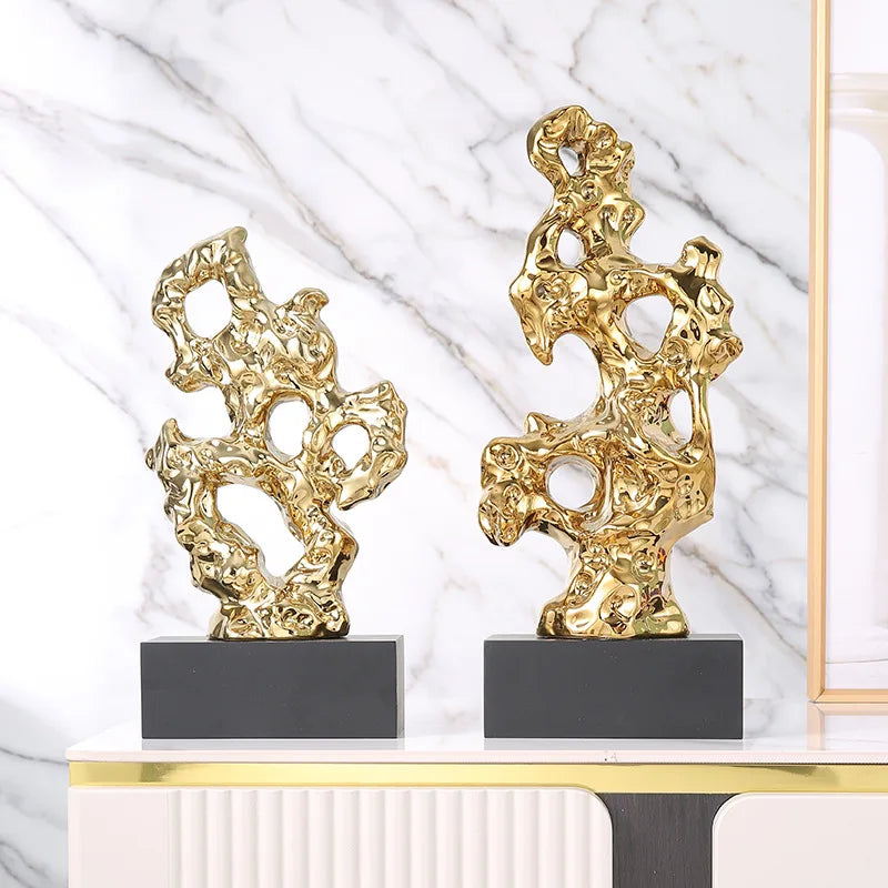 DecorBites™ Gold Hollow Stone Statue Coral Sculpture Home Decor Figurines