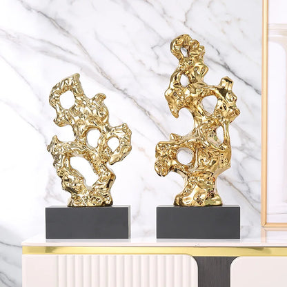 DecorBites™ Gold Hollow Stone Statue Coral Sculpture Home Decor Figurines