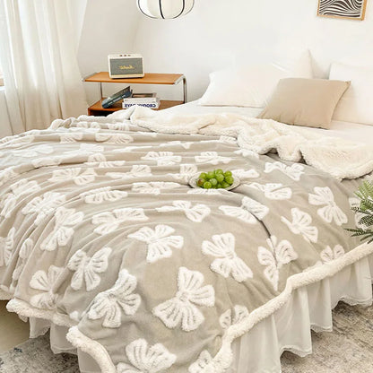DecorBites™ Butterfly Jacquard Double-Layer Wool Blanket: Soft & Warm for Autumn/Winter