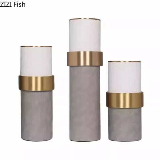 DecorBites™ Gold Cylinder Vase Leather Desk Decor Artificial Flower Arrangement