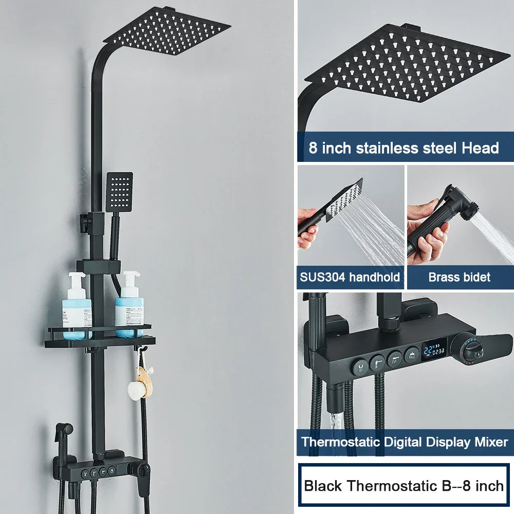 DecorBites™ Black 4-Way Digital Shower System with Rainfall Head and Bidet