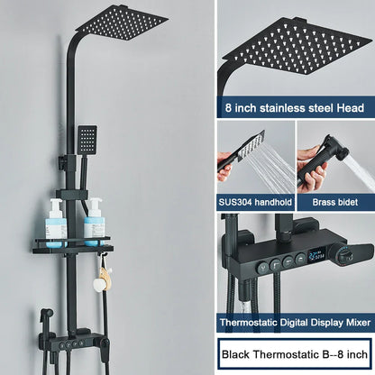 DecorBites™ Black 4-Way Digital Shower System with Rainfall Head and Bidet