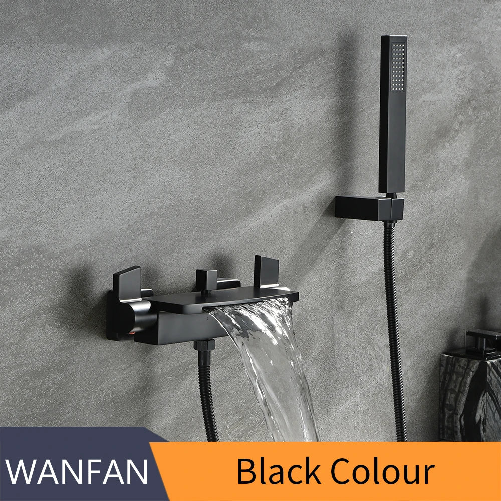 Grifo de bañera montado en la pared de latón dorado Decorbites™ con kit de ducha de mano