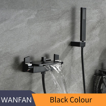 DecorBites™ Gold Brass Wall Mounted Bathtub Faucet with Hand Held Shower Kit