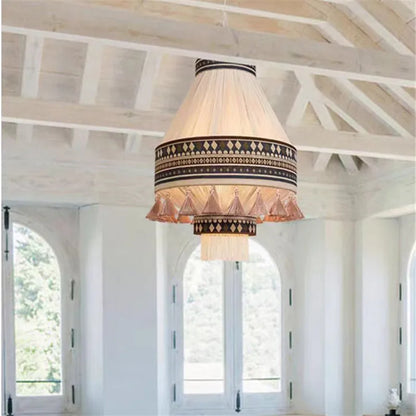 DecorBites™ Bohemian Fringe Pendant Lamp: Retro Tassels Hanging Light in Hand-Woven Hemp Rope Fabric