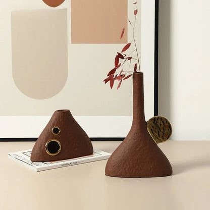 DecorBites™ Jarrón de cerámica con forma de triángulo geométrico para arreglos florales, decoración artística para el hogar