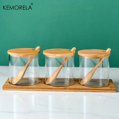 DecorBites™ Glass Spice Jar Set with Bamboo Lid - 2/3PCS Round Mouth Seasoning Organizer