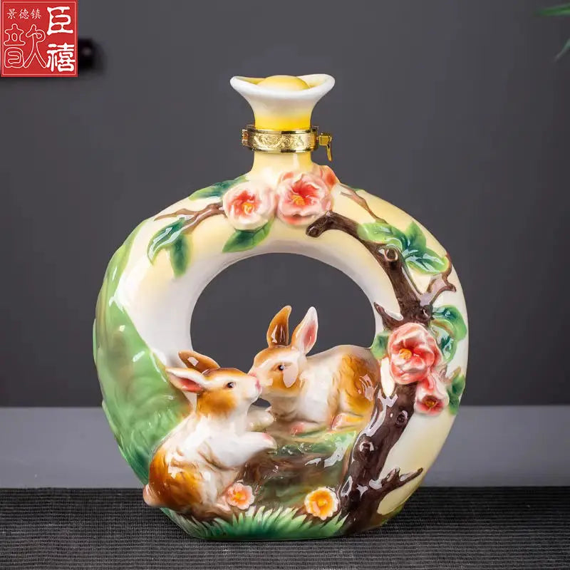 Decorbites™ Jingdezhen-Porzellan-Weinflaschen-Skulptur Geschenk Chinesisches Zodiac 3kg
