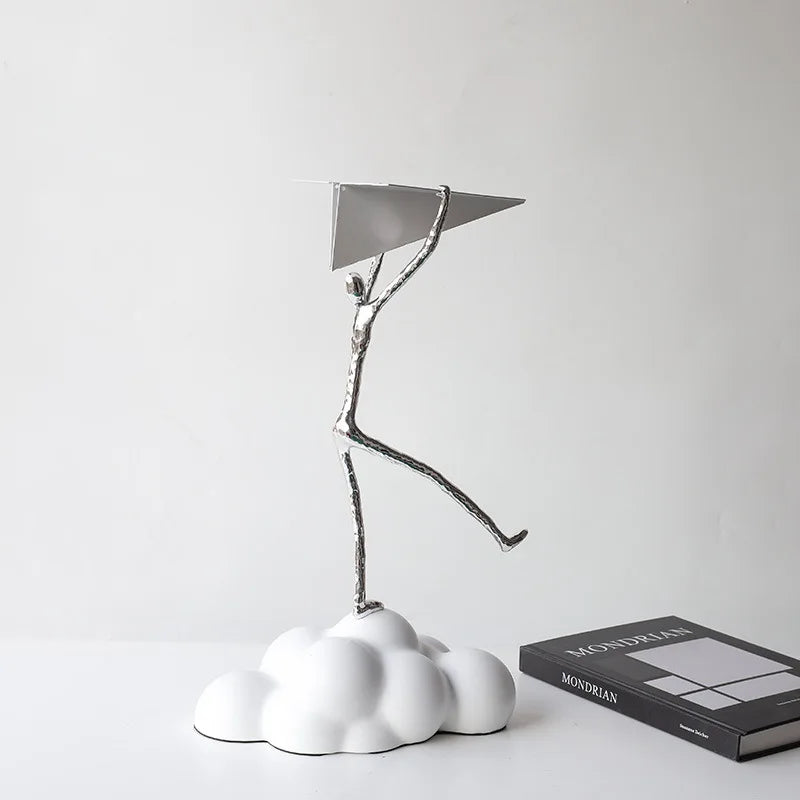 "DecorBites™ Figura de nube de avión de papel de resina para decoración del hogar - Figura abstracta de dibujos animados negra"