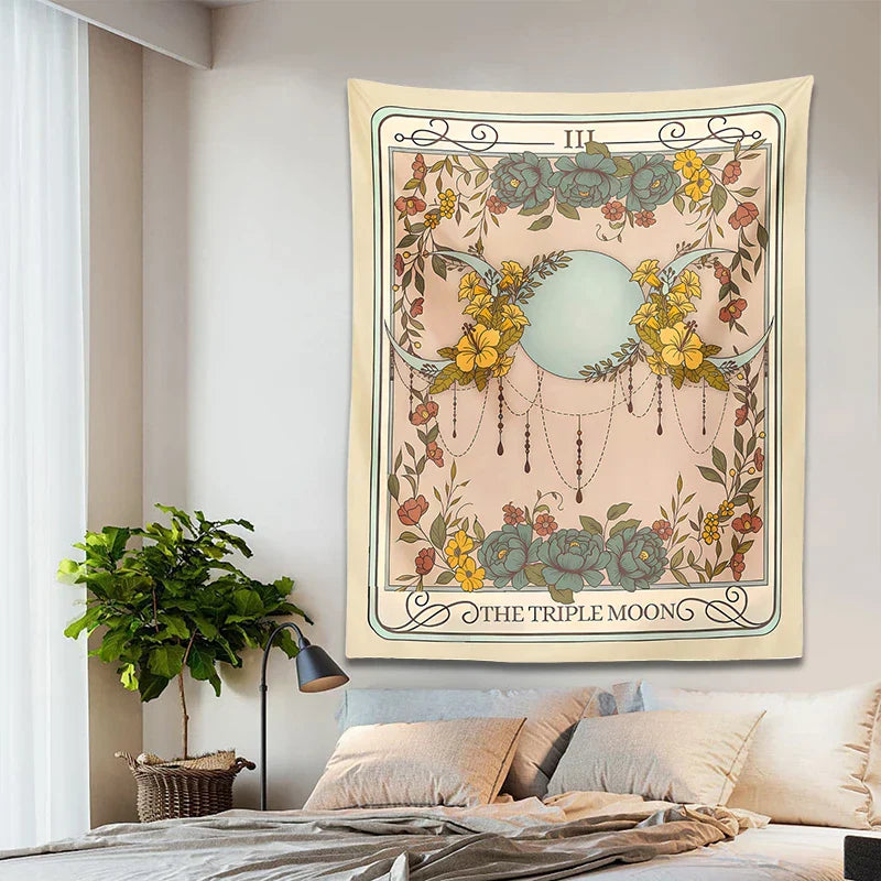 Decobites Triple Moon Tarot Tapestry Wall Hanging for Celestial Home Decor & Witchy Clothing