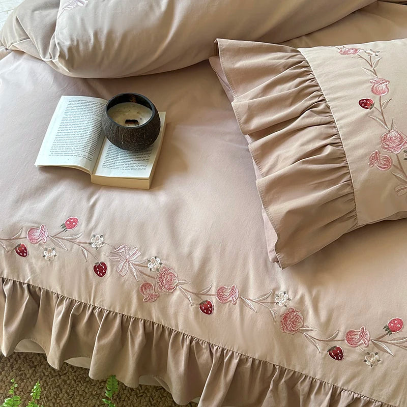Embroidered Cotton Ruffle Bedding