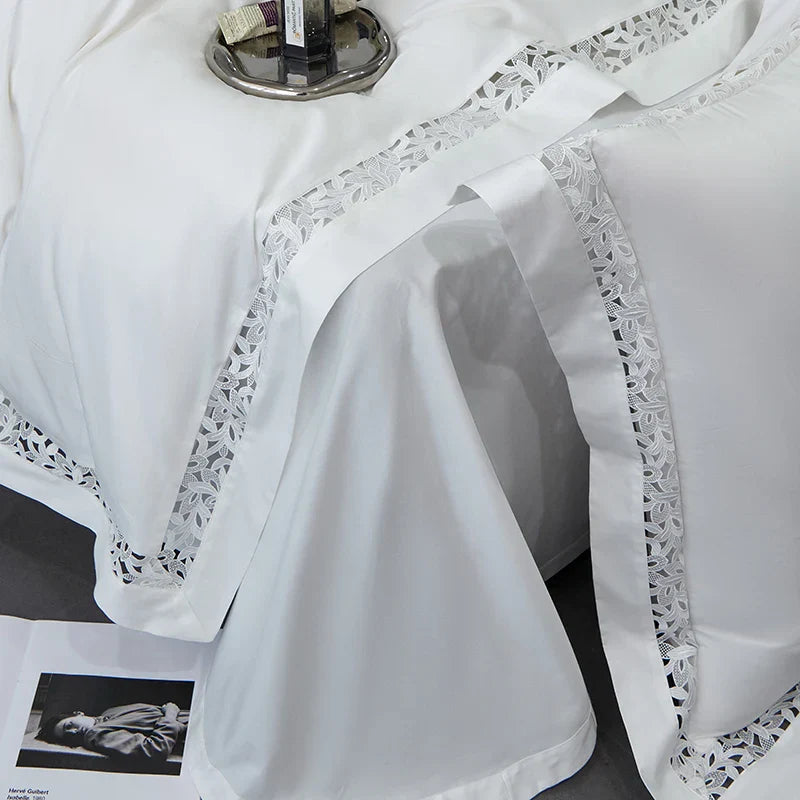 DecorBites™ 1200TC Egyptian Cotton Bedding Set with Hollow Lace Broad Side